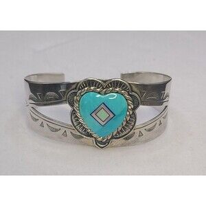 Carolyn Pollack Southwestern 925 Silver Bracelet Turquoise MOP  Size 6.5/ 7